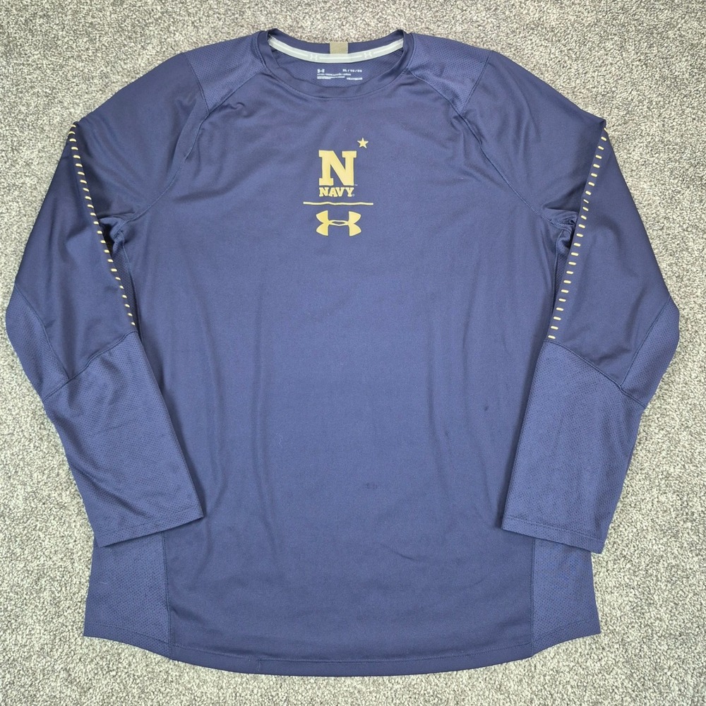 Under Armour US Navy Shirt Mens XL Navy Blue HeatGear Fitted Long Sleeve